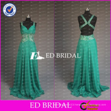 2017 New Collection Elegant Beaded Spaghetti Strap Open Back Beaded Sash Chiffon Long Prom Dresses For Lady